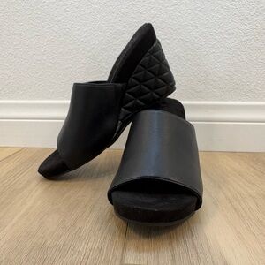 Aerosols Black Slide Quilted  Wedge Sandals for Women -